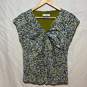 Liz Claiborne Green and Blue Patterned Blouse